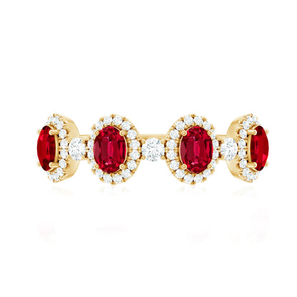 Lab Created Ruby and Diamond Wedding Band