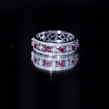 Lab Grown Ruby Vintage Wedding Band Ring With Moissanite