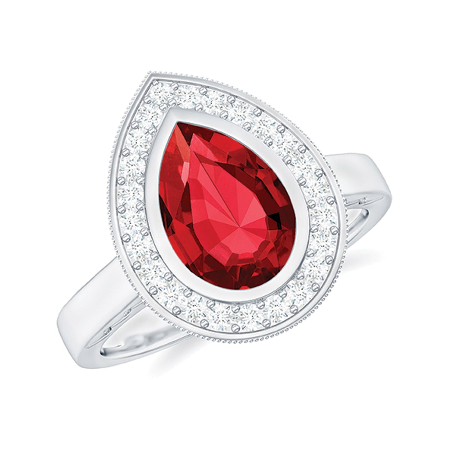 2.9 Carat Lab Created Ruby Teardrop Engagement Ring with Diamond Halo