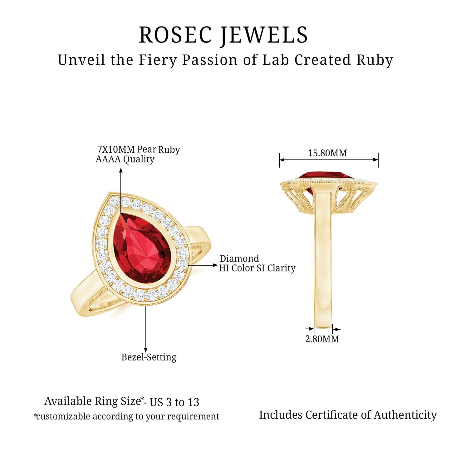 2.9 Carat Lab Created Ruby Teardrop Engagement Ring with Diamond Halo