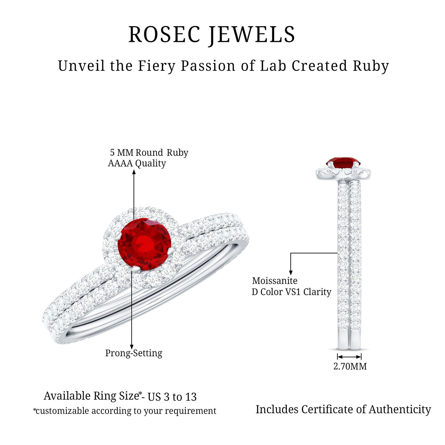 Certified Lab Grown Ruby Minimal Engagement Ring with Enhancer