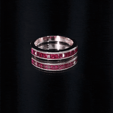 Channel Set Lab Grown Ruby Princess Cut Eternity Band with Milgrain