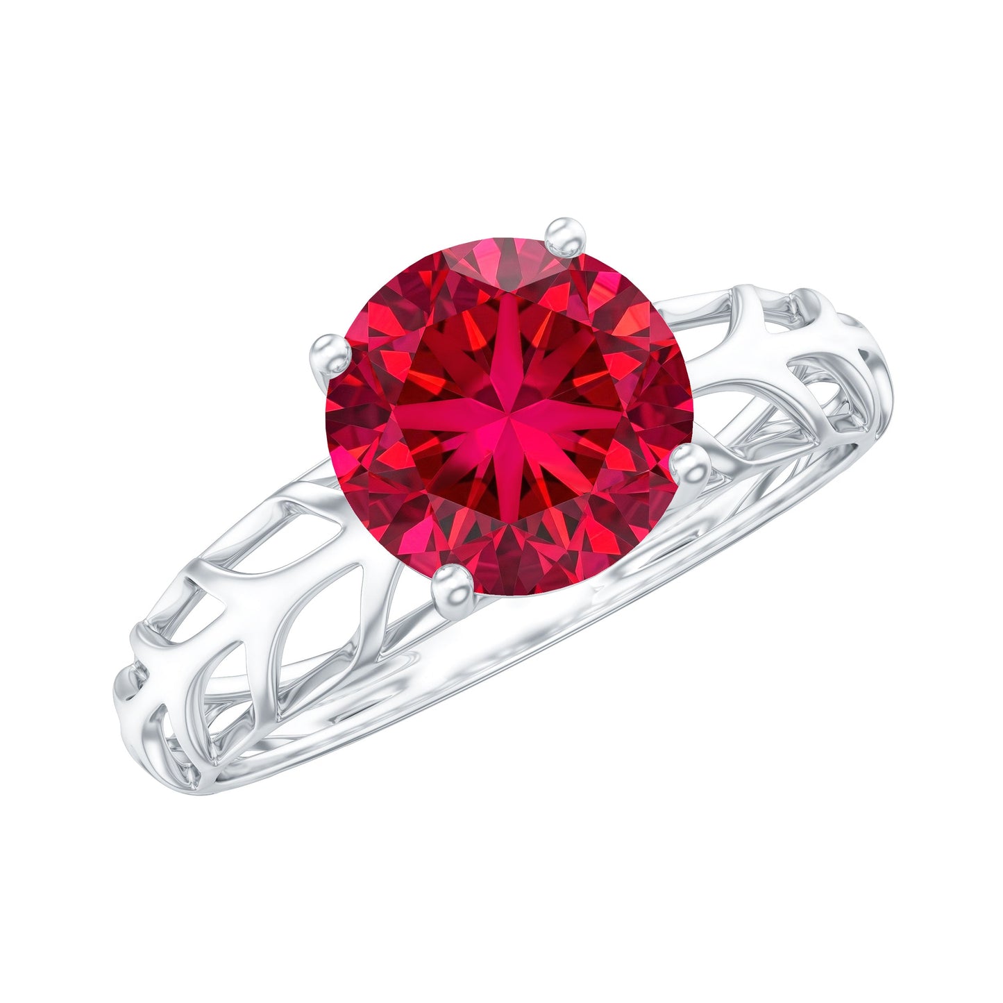 2.3 Carat Lab Created Ruby Solitaire Engagement Ring with Filigree Design