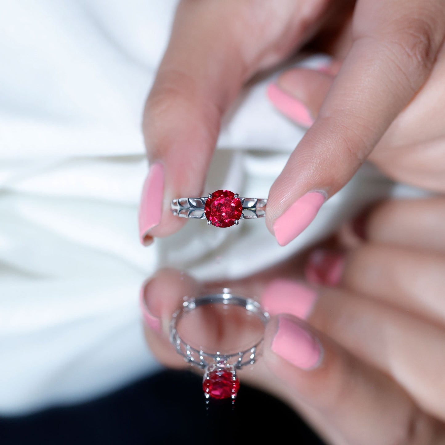 2.3 Carat Lab Created Ruby Solitaire Engagement Ring with Filigree Design