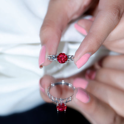 2.3 Carat Lab Created Ruby Solitaire Engagement Ring with Filigree Design