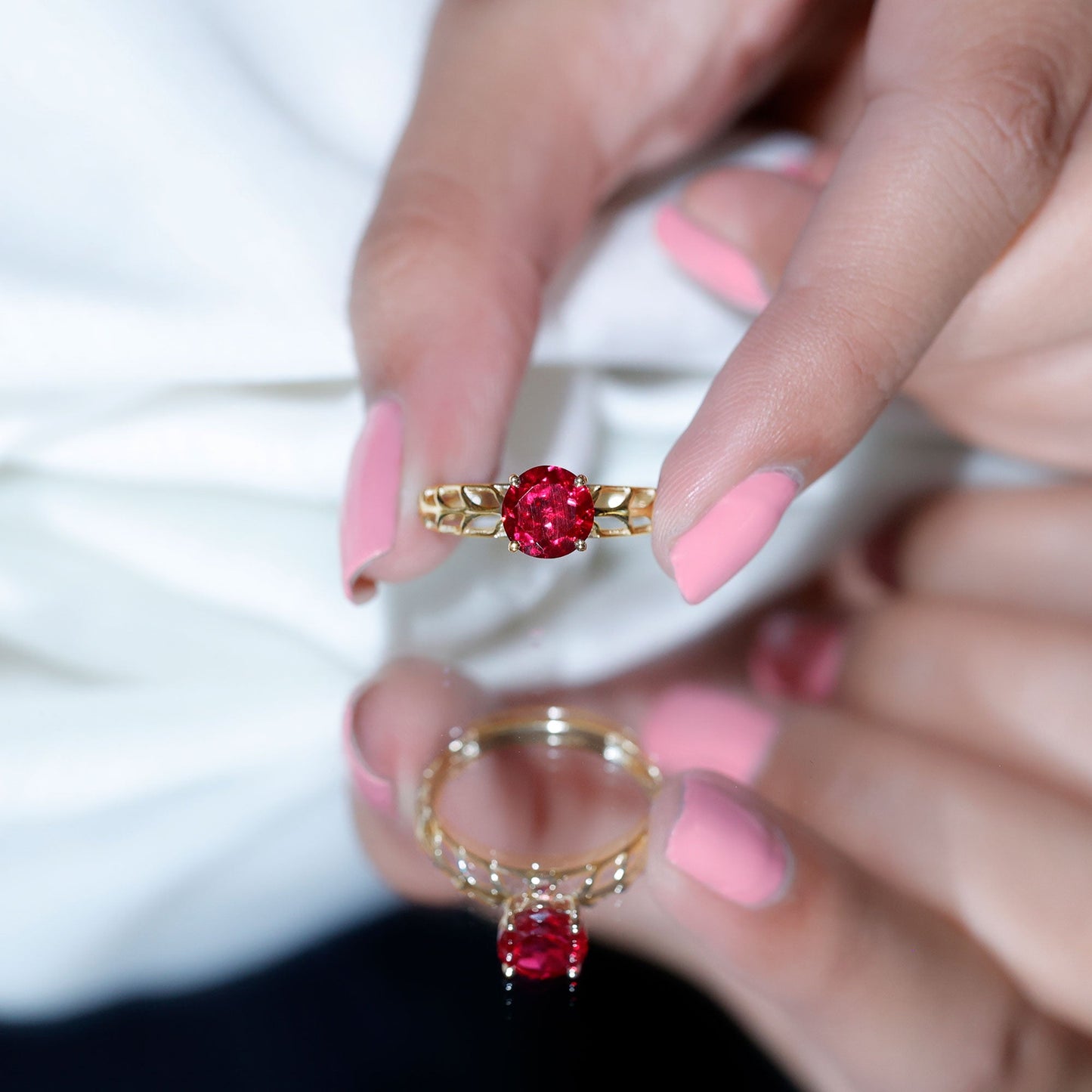 2.3 Carat Lab Created Ruby Solitaire Engagement Ring with Filigree Design
