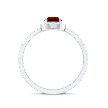 Created Ruby Halo Engagement Ring With Diamond Accent