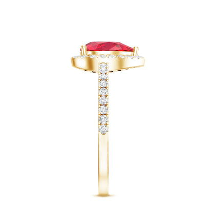 Created Ruby Halo Engagement Ring With Diamond Accent