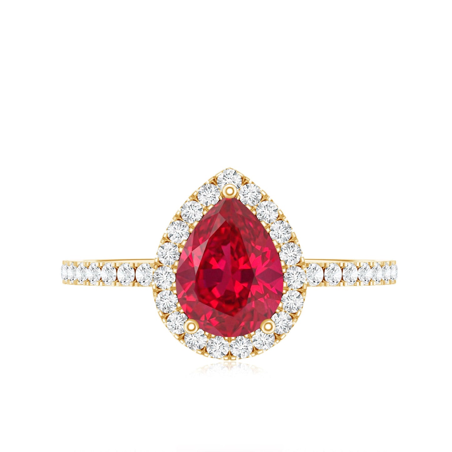 Created Ruby Halo Engagement Ring With Diamond Accent