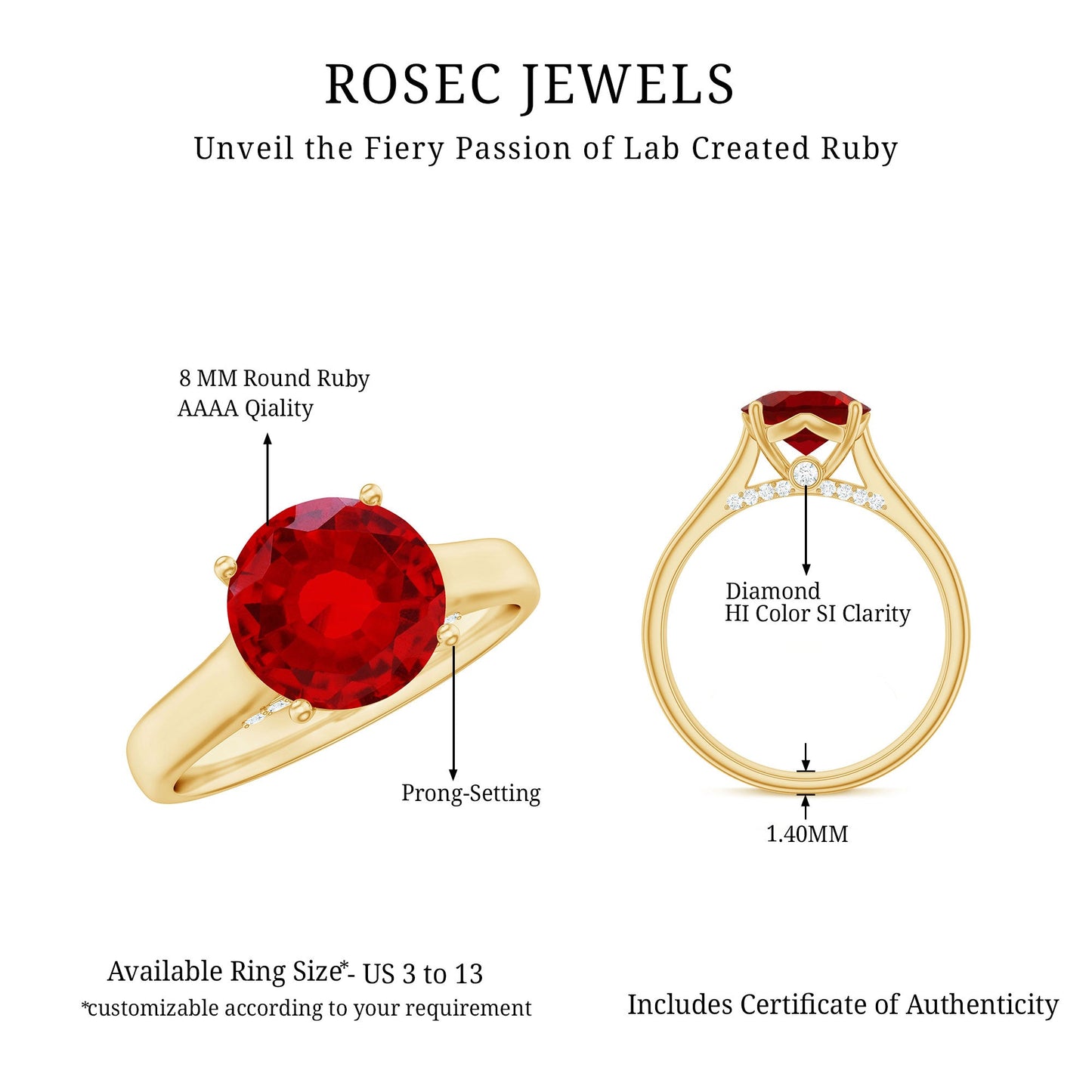 Solitaire 2.3 Carat Lab Created Ruby Engagement Ring with Surprise Diamonds