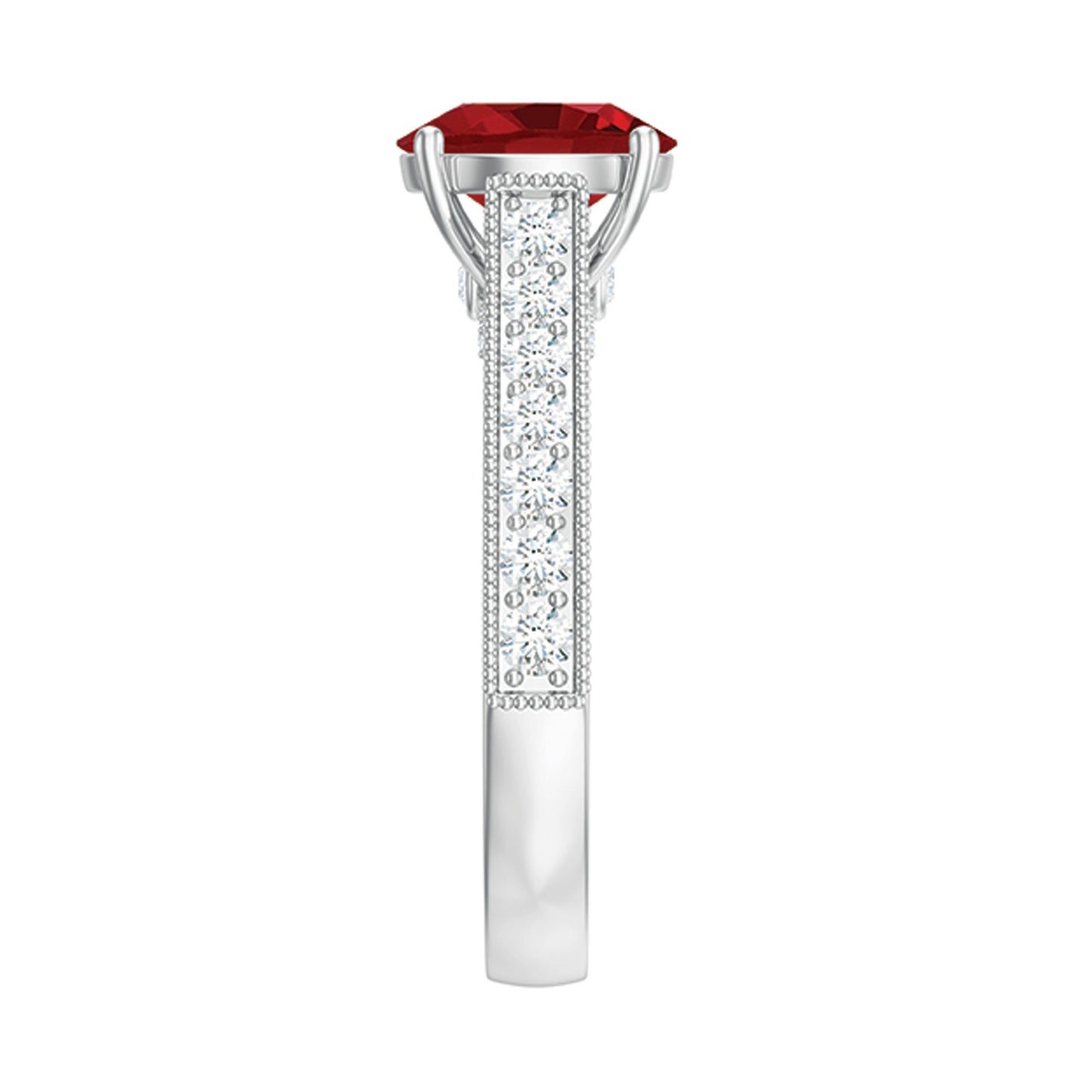 Created Ruby Solitaire Engagement Ring with Diamond