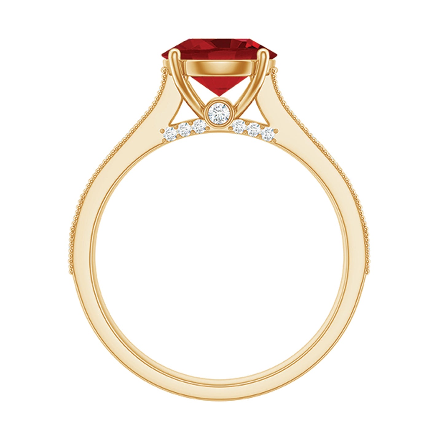 Created Ruby Solitaire Engagement Ring with Diamond