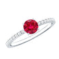 Round Lab Created Ruby Solitaire Promise Ring with Diamond