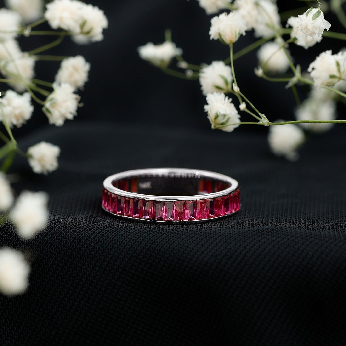 Certified Lab Grown Ruby Baguette Eternity Band for Women
