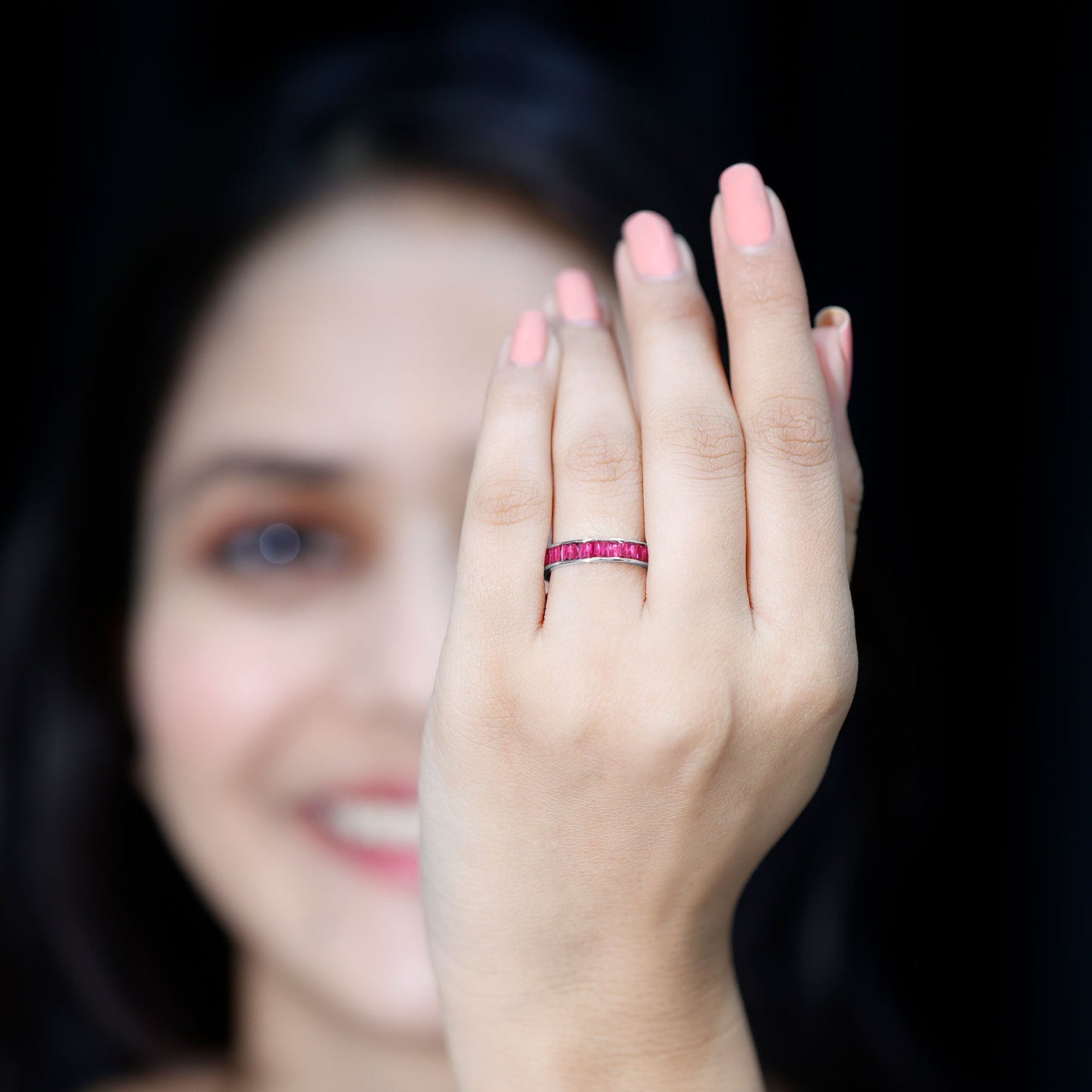 Certified Lab Grown Ruby Baguette Eternity Band for Women