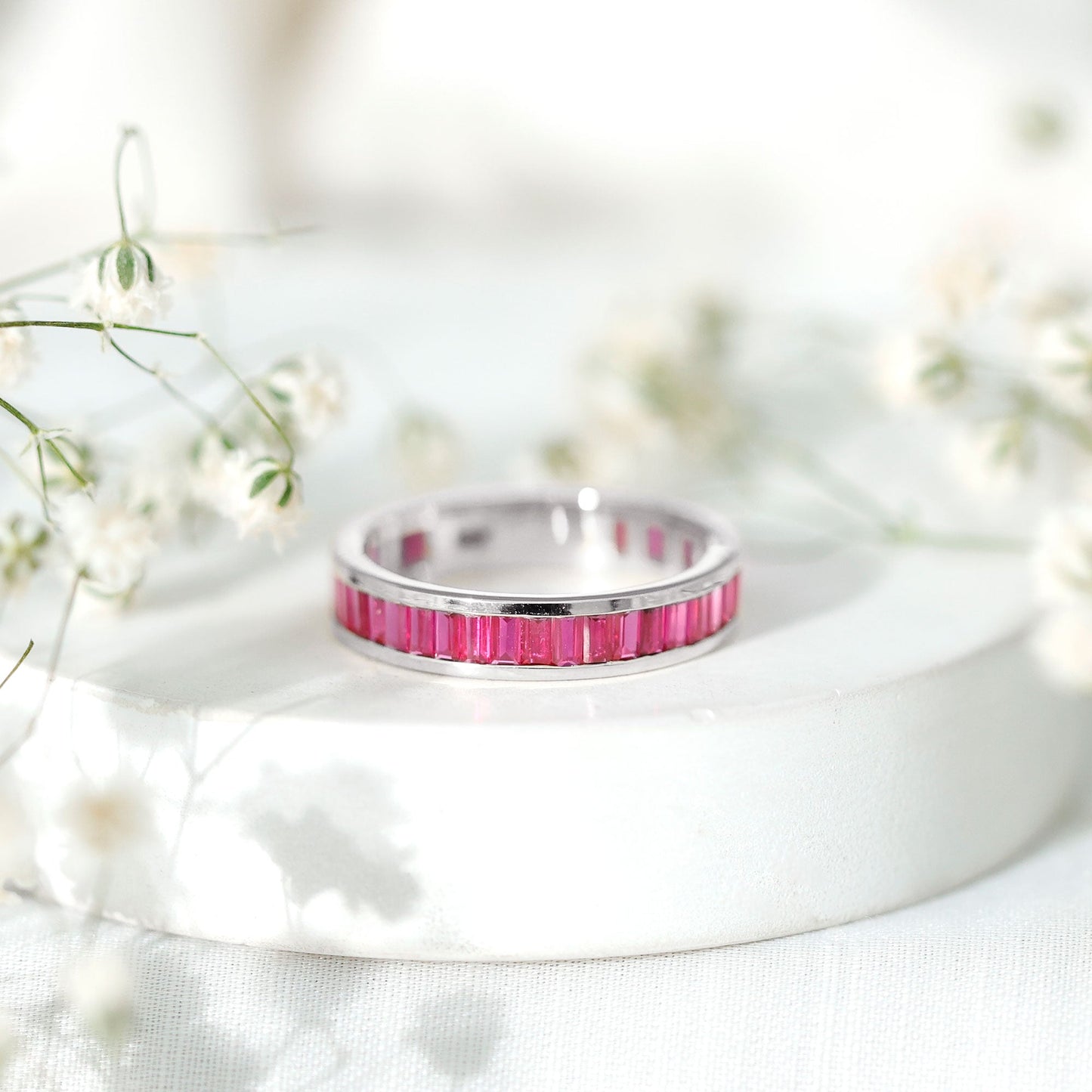 Certified Lab Grown Ruby Baguette Eternity Band for Women