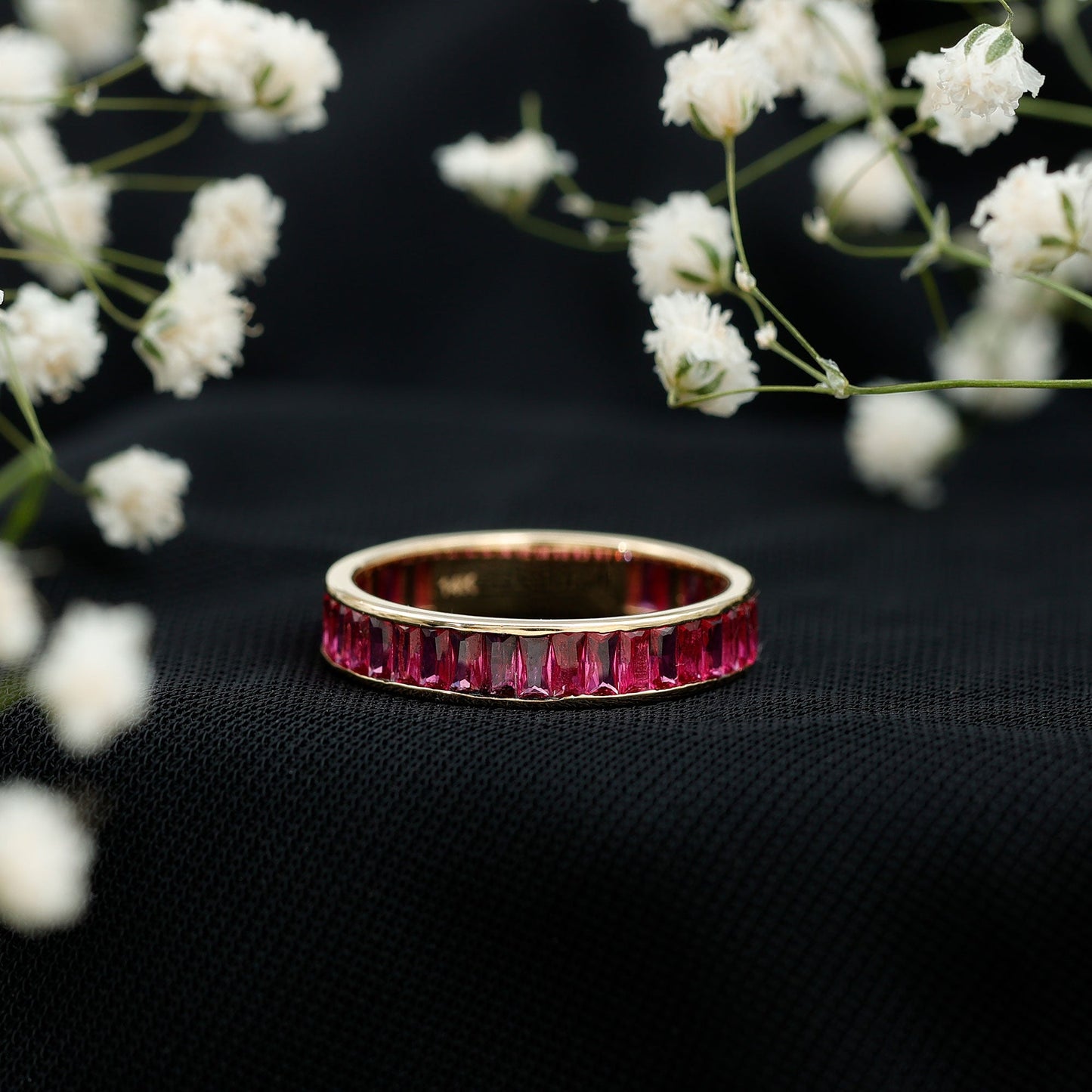 Certified Lab Grown Ruby Baguette Eternity Band for Women