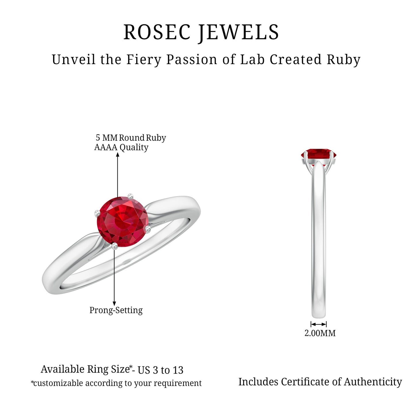 Solitaire Lab Made Ruby Promise Ring with Certificate