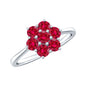 Certified Round Cut Lab Created Ruby Cluster Flower Ring