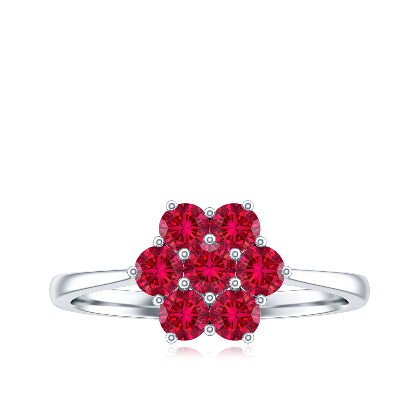 Certified Round Cut Lab Created Ruby Cluster Flower Ring