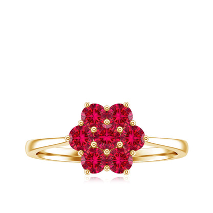 Certified Round Cut Lab Created Ruby Cluster Flower Ring