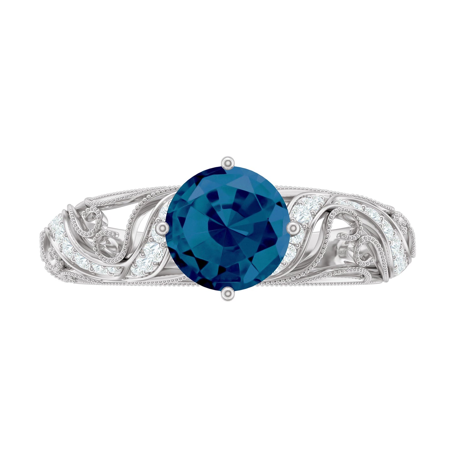 London Blue Topaz and Diamond Vintage Inspired Engagement Ring