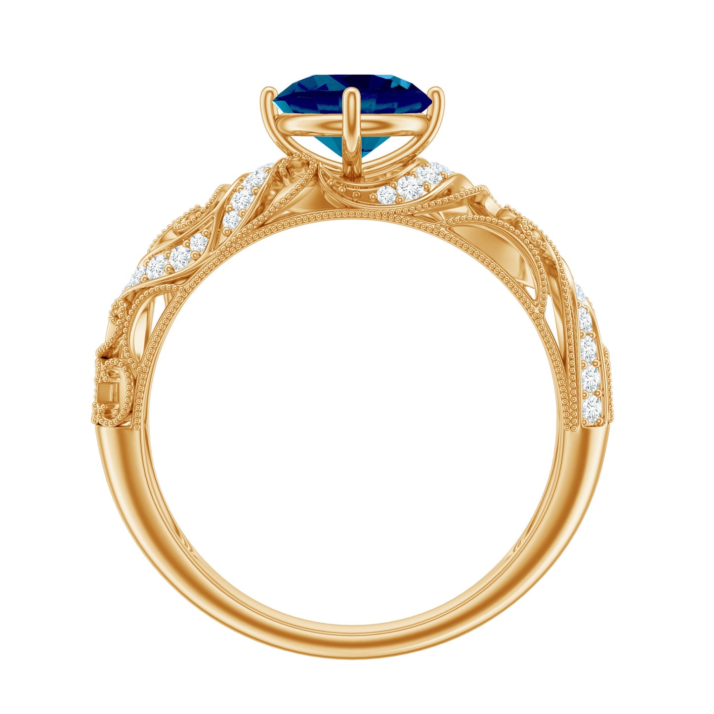 London Blue Topaz and Diamond Vintage Inspired Engagement Ring