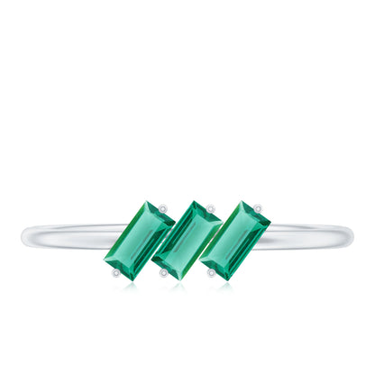 Certified Baguette Lab Grown Emerald 3 Stone Promise Ring