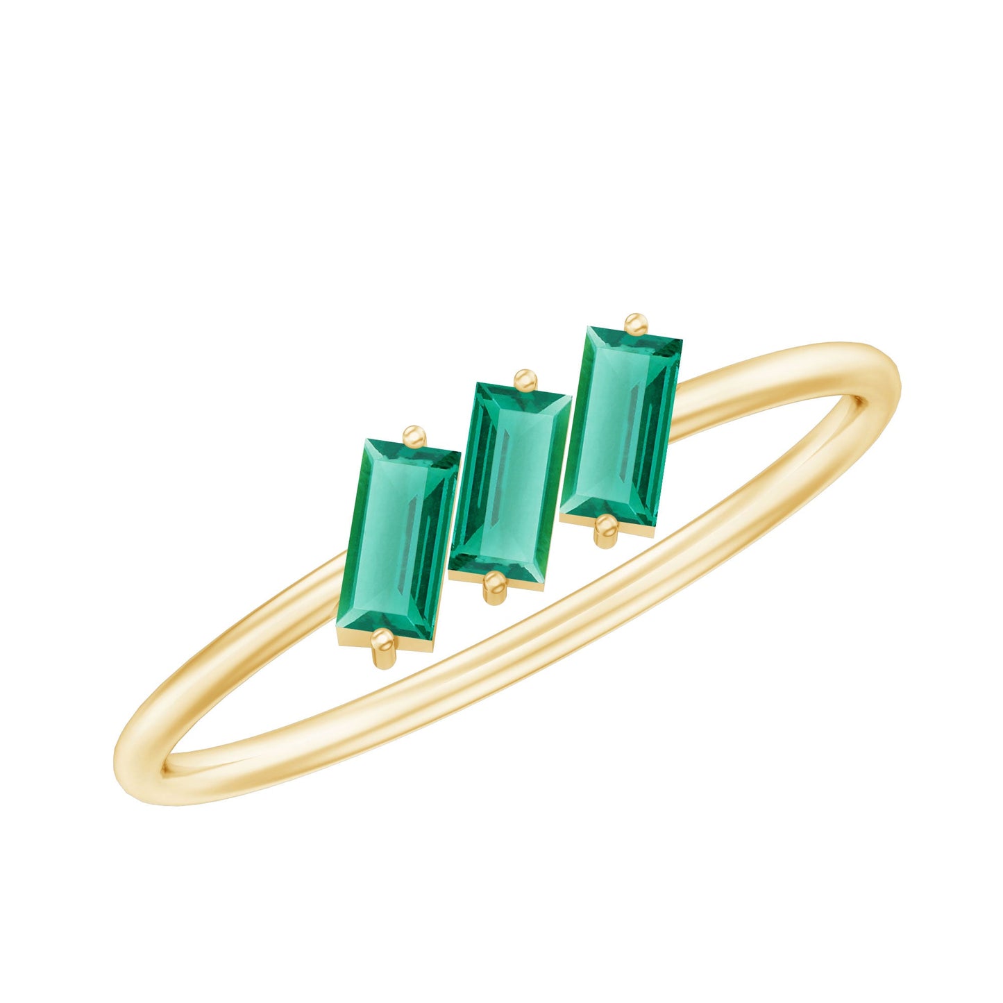 Certified Baguette Lab Grown Emerald 3 Stone Promise Ring