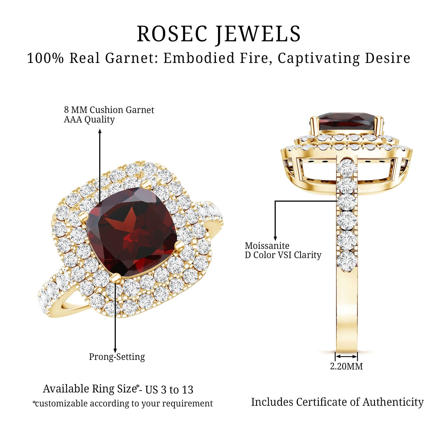 Natural Garnet Double Halo Engagement Ring with Moissanite