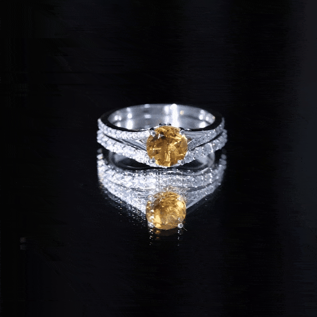 Certified Real Citrine Engagement Ring with Moissanite Wedding Band