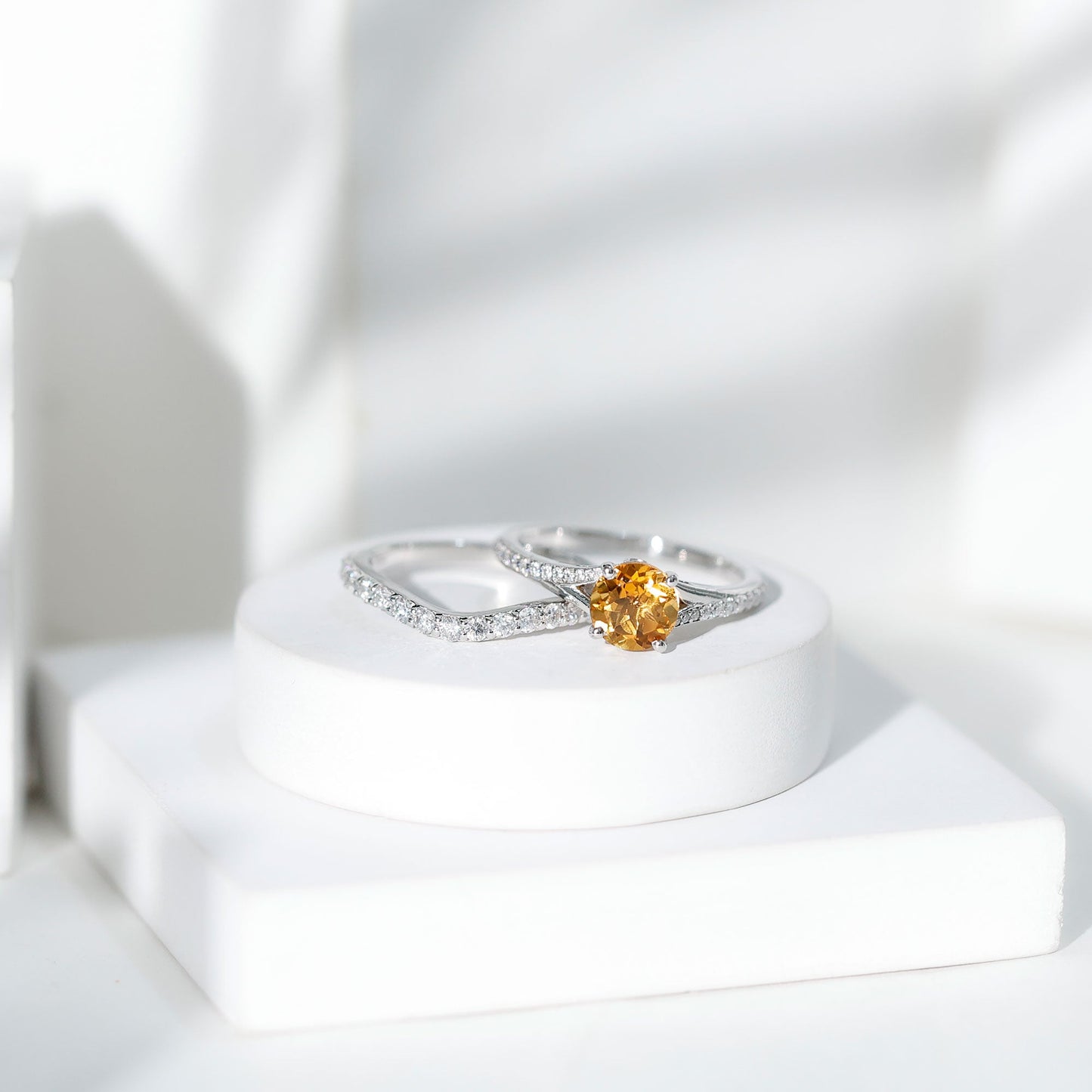 Certified Real Citrine Engagement Ring with Moissanite Wedding Band