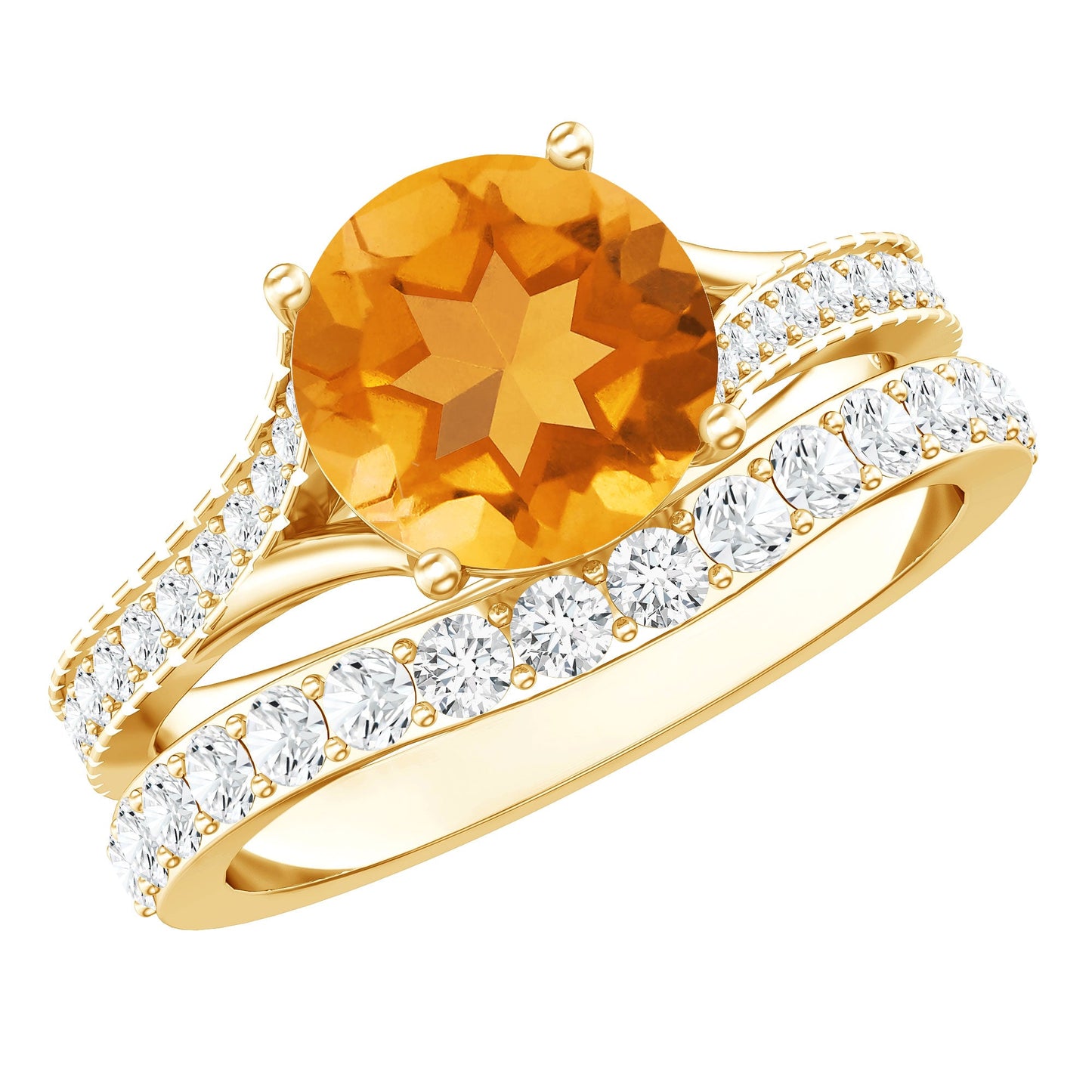 Certified Real Citrine Engagement Ring with Moissanite Wedding Band