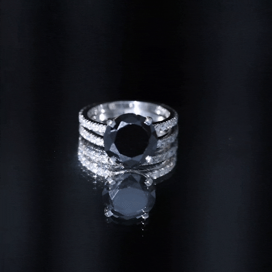 Certified 4.5 Carat Lab Grown Black Diamond Engagement Ring with Moissanite Wedding Band