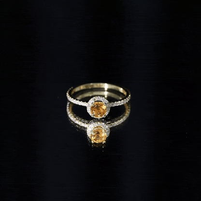 Round Cut Citrine and Diamond Classic Engagement Ring