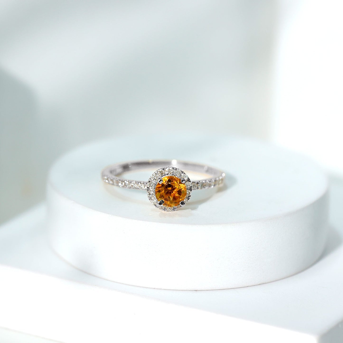 Round Cut Citrine and Diamond Classic Engagement Ring