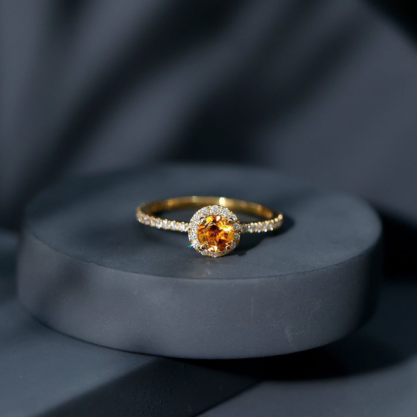 Round Cut Citrine and Diamond Classic Engagement Ring