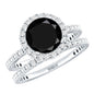 2 Carat Lab Grown Black Diamond Engagement Ring with Moissanite Wedding Band