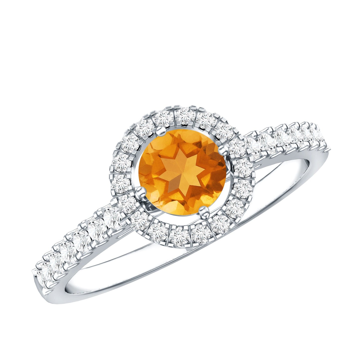 Minimalist Citrine Diamond Engagement Ring with Halo