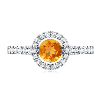 Minimalist Citrine Diamond Engagement Ring with Halo