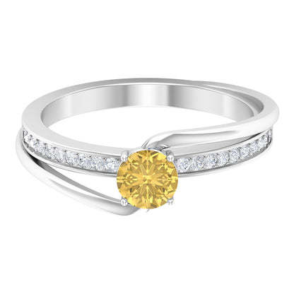 Natural Citrine Engagement Ring with Diamond Bypass Shank