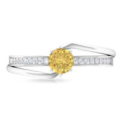 Natural Citrine Engagement Ring with Diamond Bypass Shank