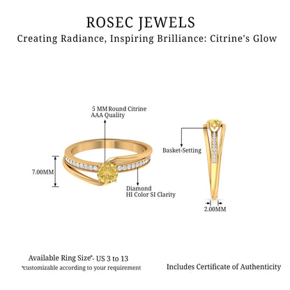 Natural Citrine Engagement Ring with Diamond Bypass Shank