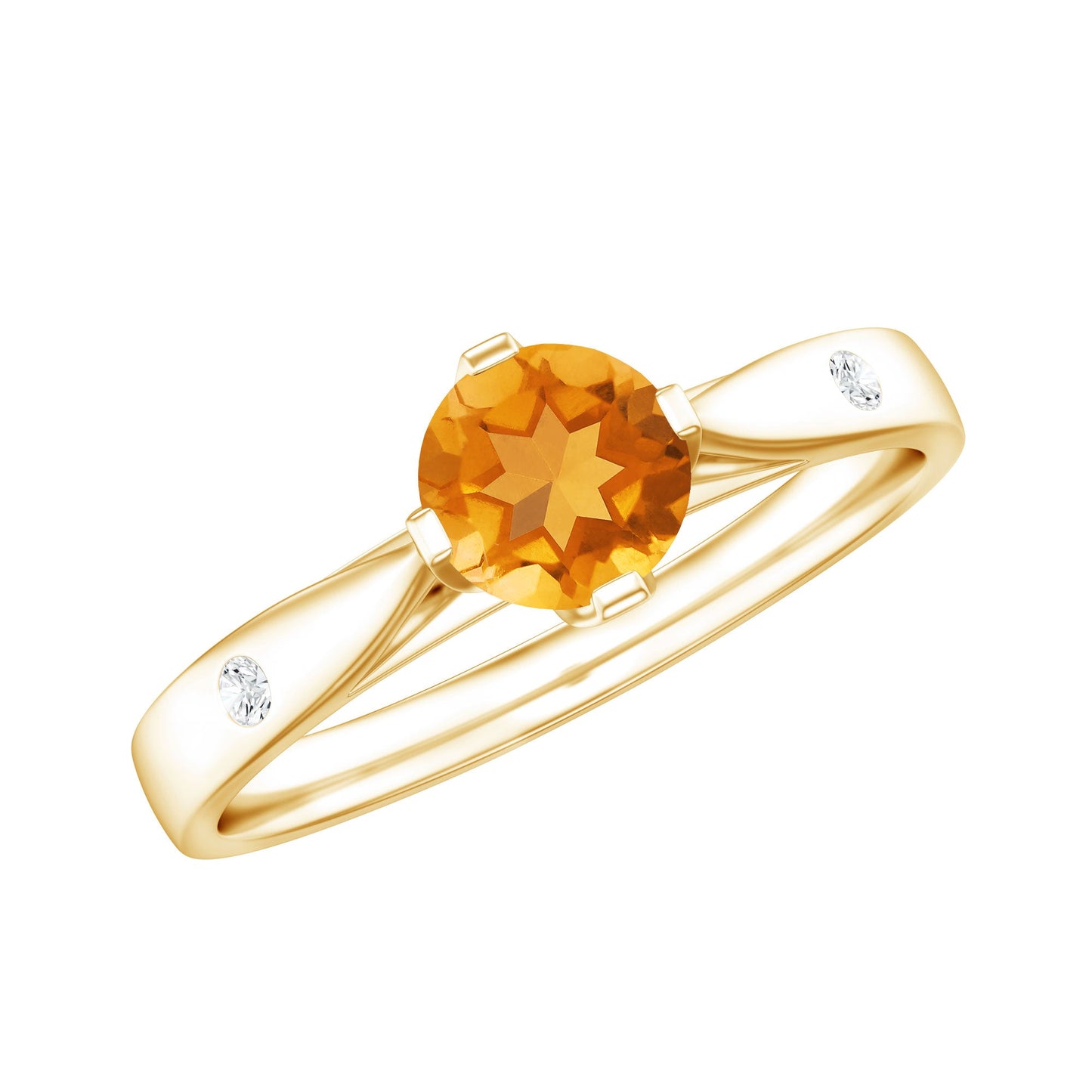 Certified Real Citrine Promise Ring with Diamond