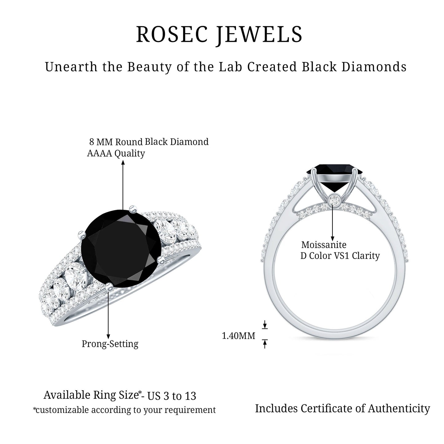 Lab-Created Black Diamond Statement Engagement Ring with Moissanite