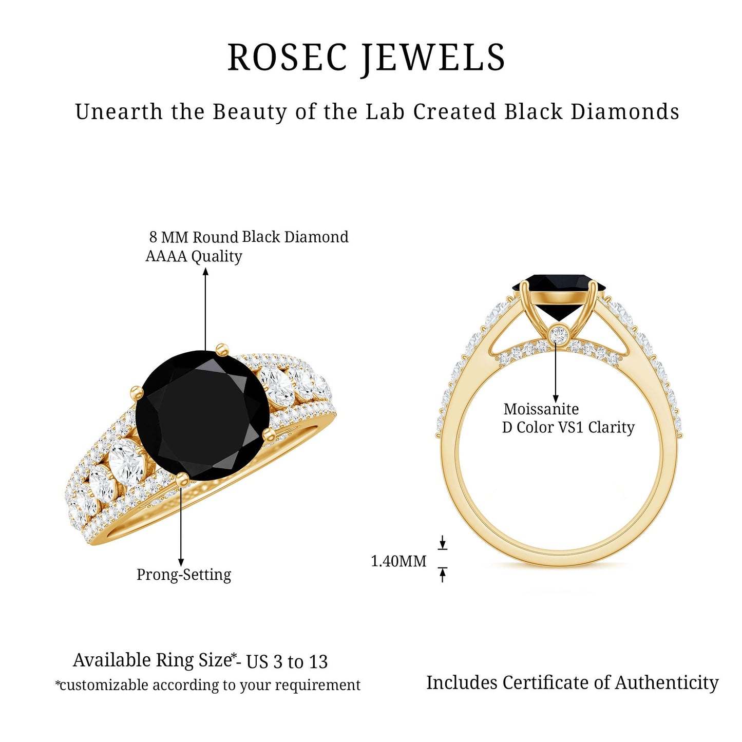 Lab-Created Black Diamond Statement Engagement Ring with Moissanite
