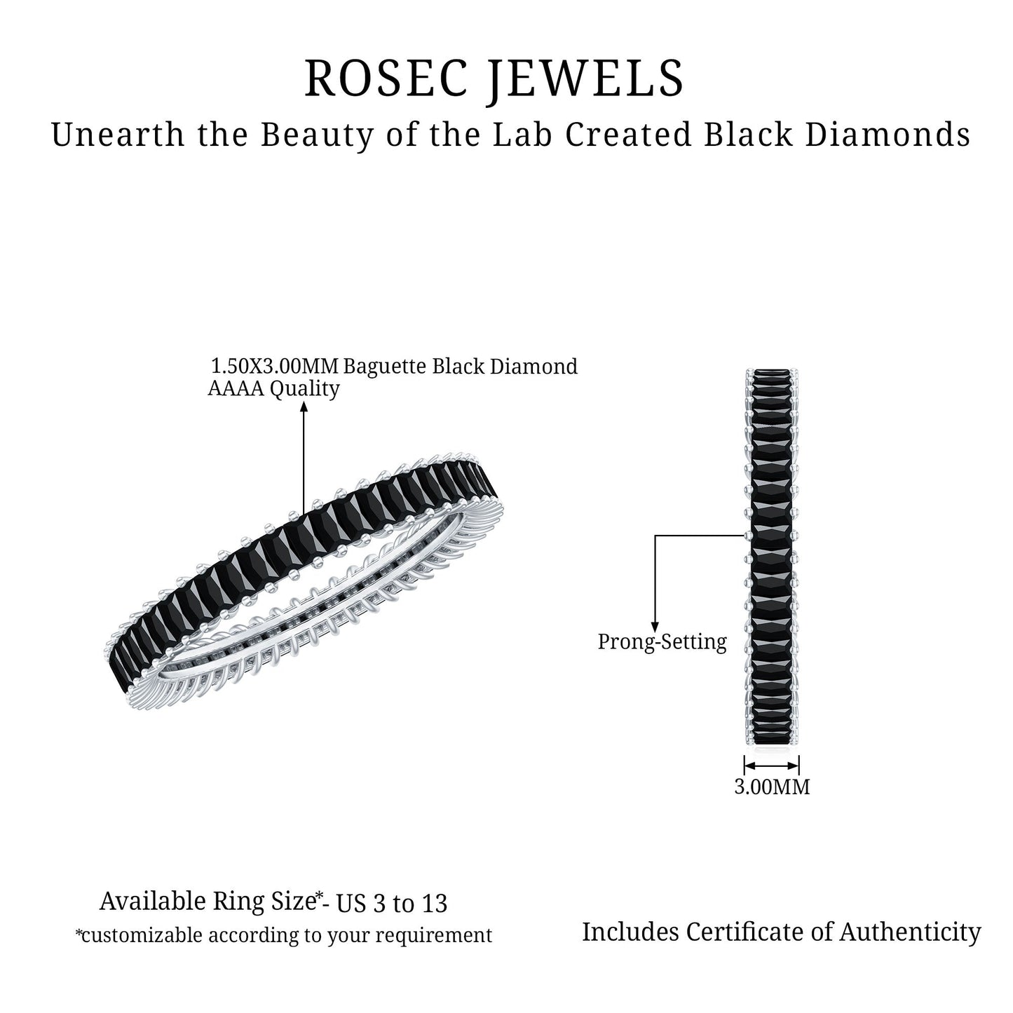 Certified Baguette Lab Grown Black Diamond Eternity Ring for Anniversary