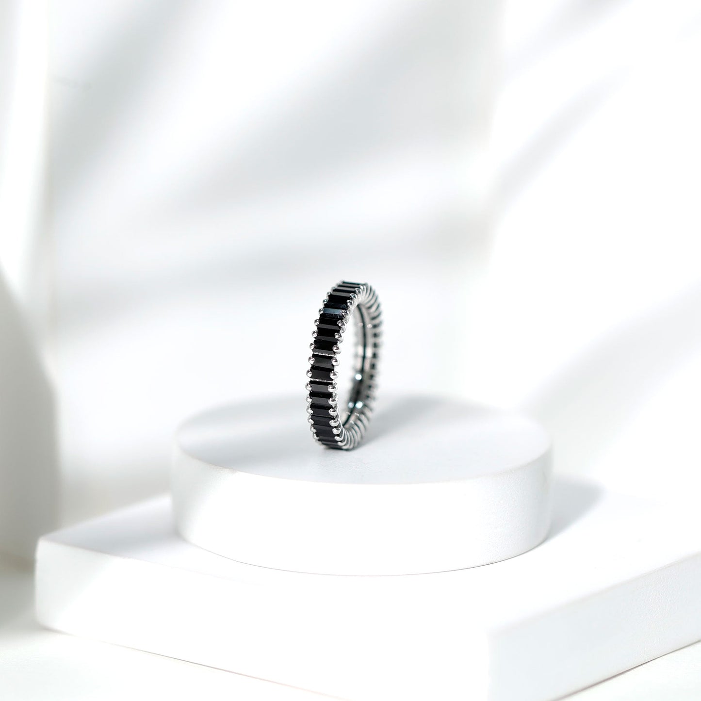 Certified Baguette Lab Grown Black Diamond Eternity Ring for Anniversary