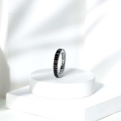 Certified Baguette Lab Grown Black Diamond Eternity Ring for Anniversary