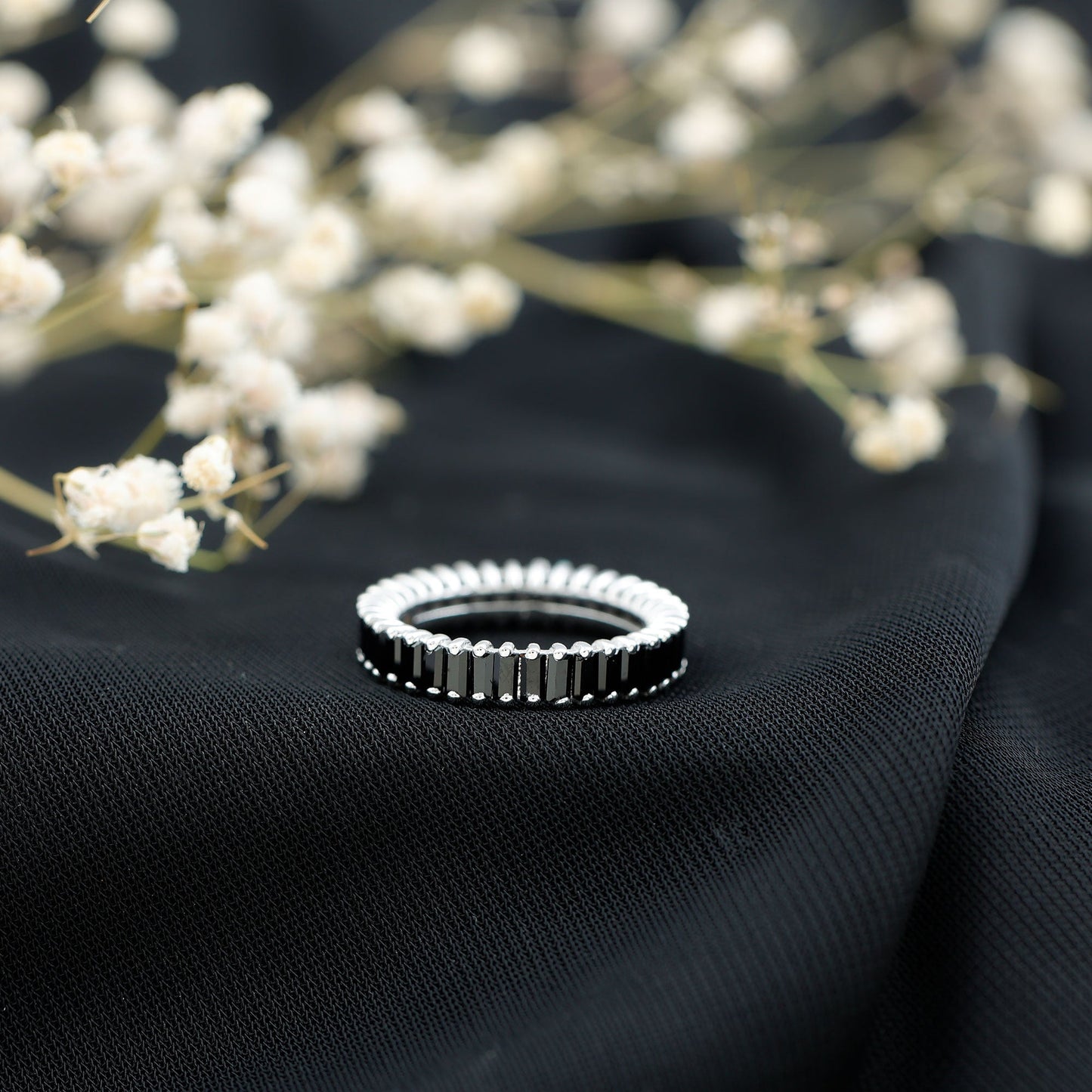 Certified Baguette Lab Grown Black Diamond Eternity Ring for Anniversary